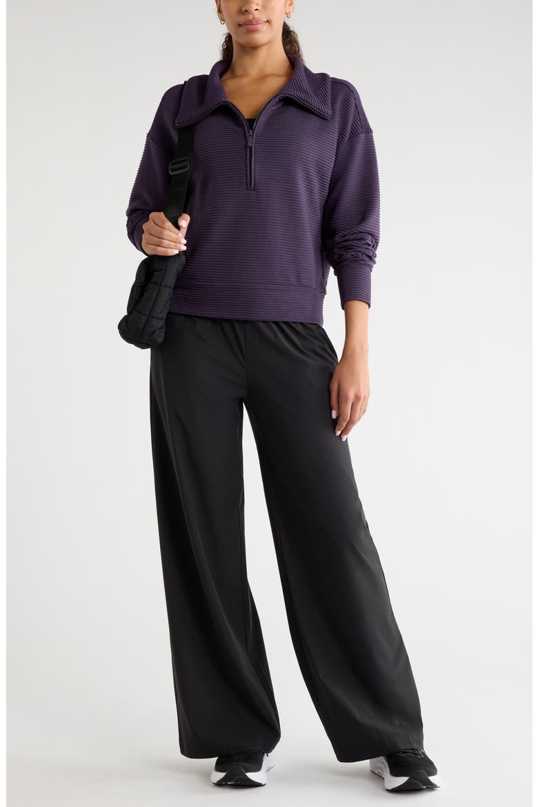 Half Zip Fleece Ottoman Pullover, Alternate, color, PURPLE NIGHT