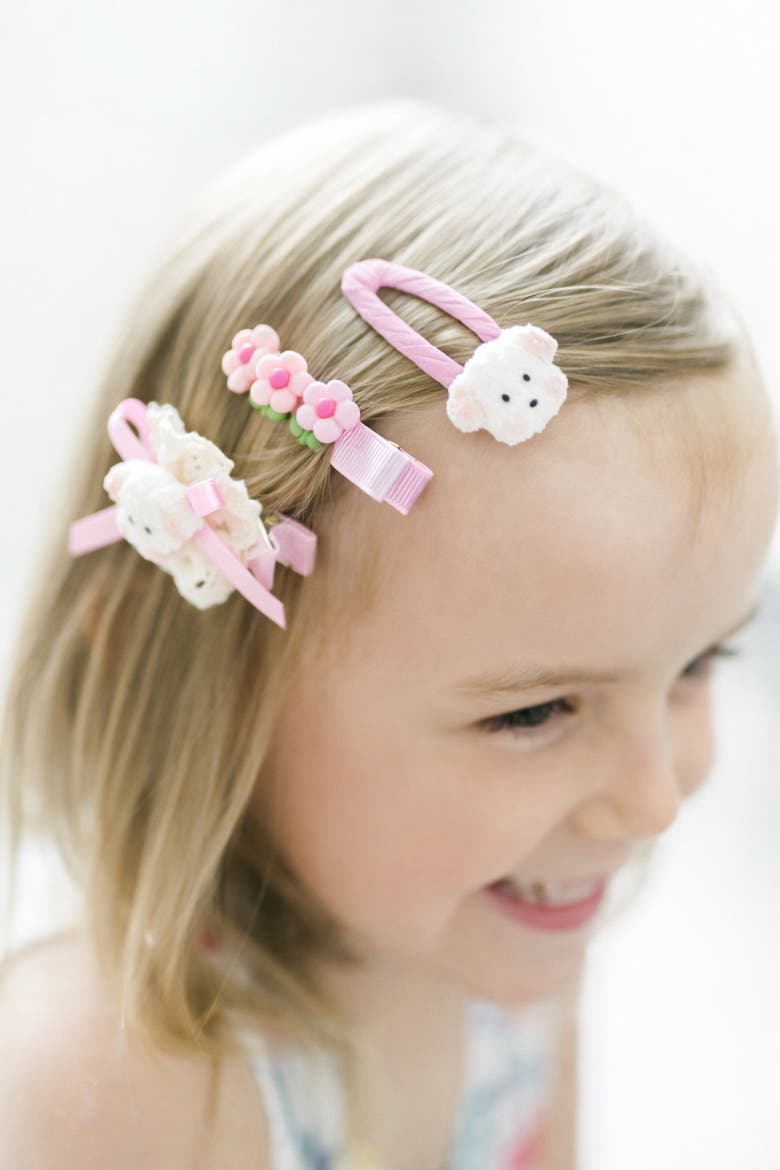Puppy & Bunny Garden Hair Clip Set of 6, Alternate, color, Pink