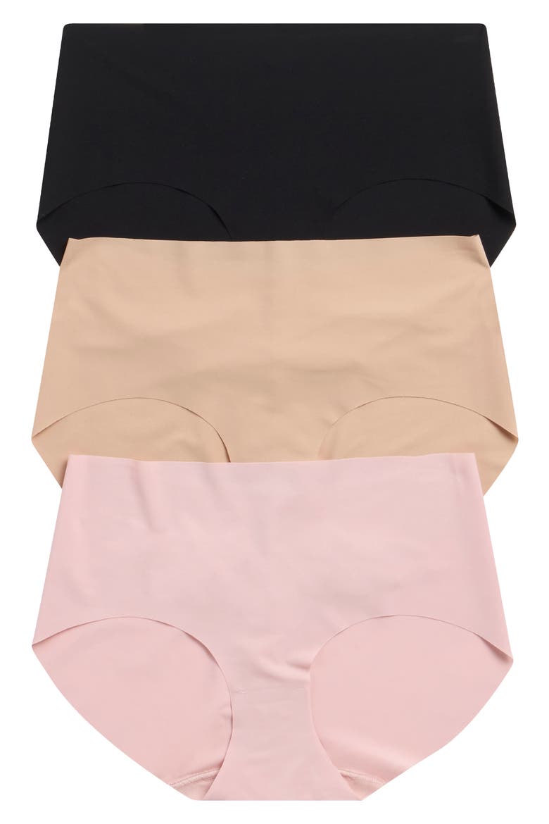 Pack of 3 Invisible Edge Hipster Briefs, Main, color, PINK- TAN- BLACK MULTI