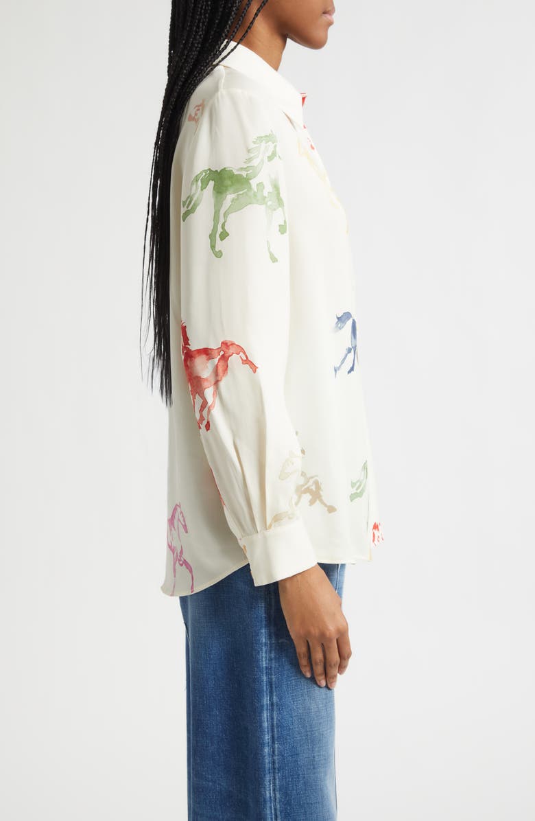 Stine Goya Watercolor Horse Print Button-Up Shirt, Alternate, color, Horses