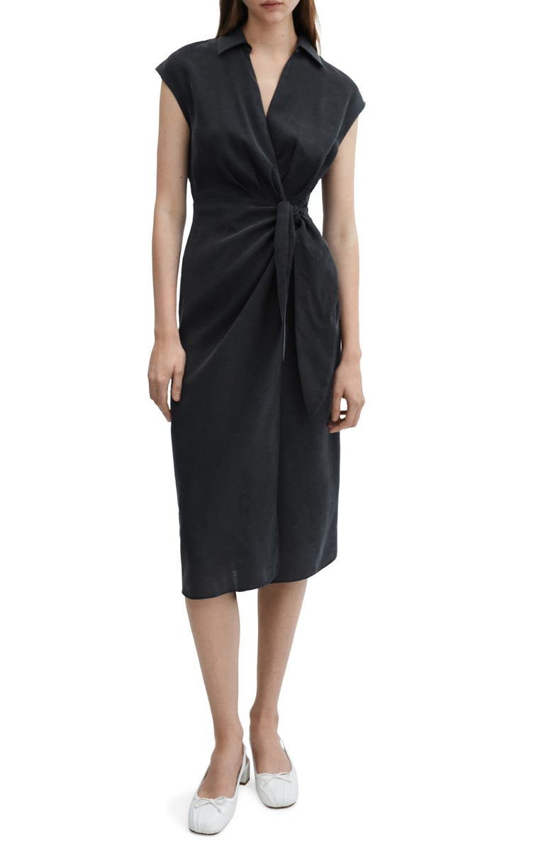 MANGO Collared Midi Wrap Dress, Main, color, 