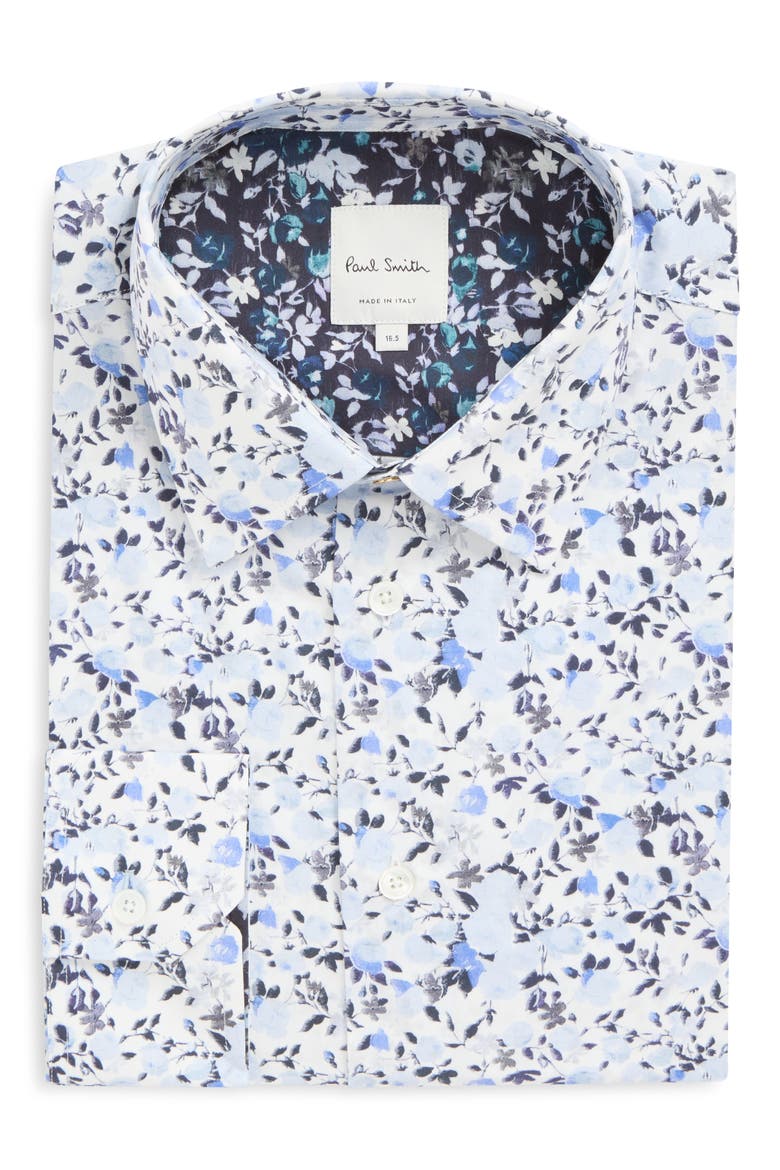 Floral Organic Cotton Button Shirt, Main, color, WHITE