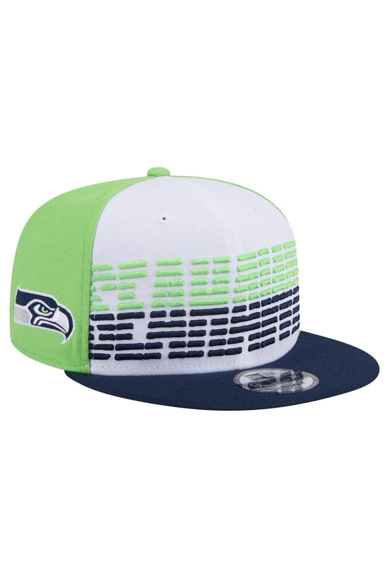 Men's New Era White/College Navy Seattle Seahawks Throwback Space 9FIFTY Snapback Hat, Main, color, White