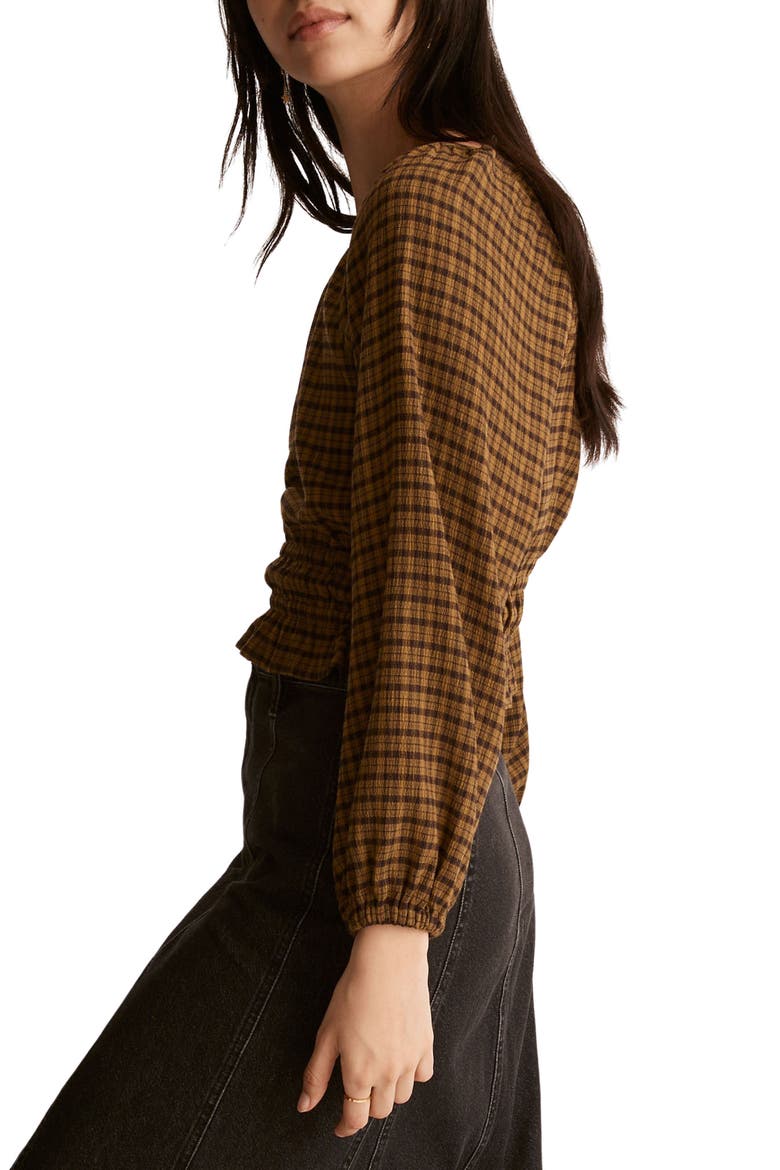 Plaid Tie Back Cutout Top, Alternate, color, SPICED OLIVE