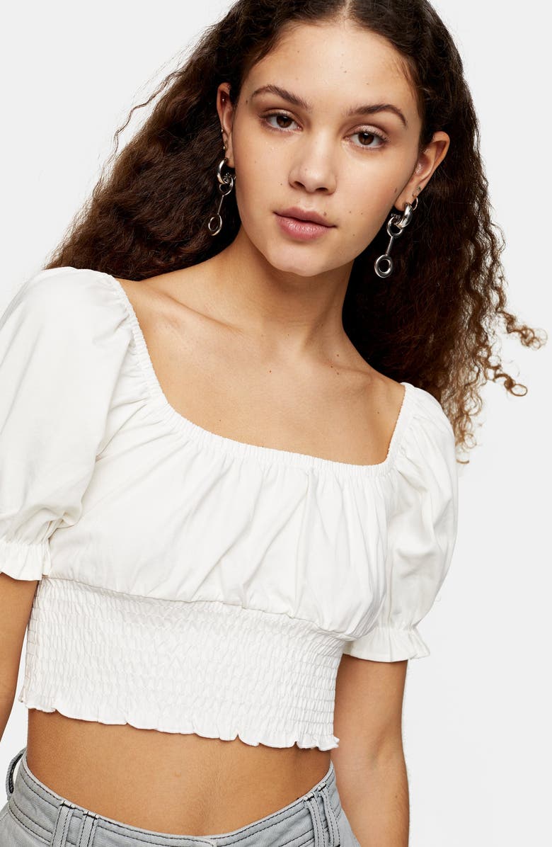 Topshop Smocked Hem Crop Top, Alternate, color, 