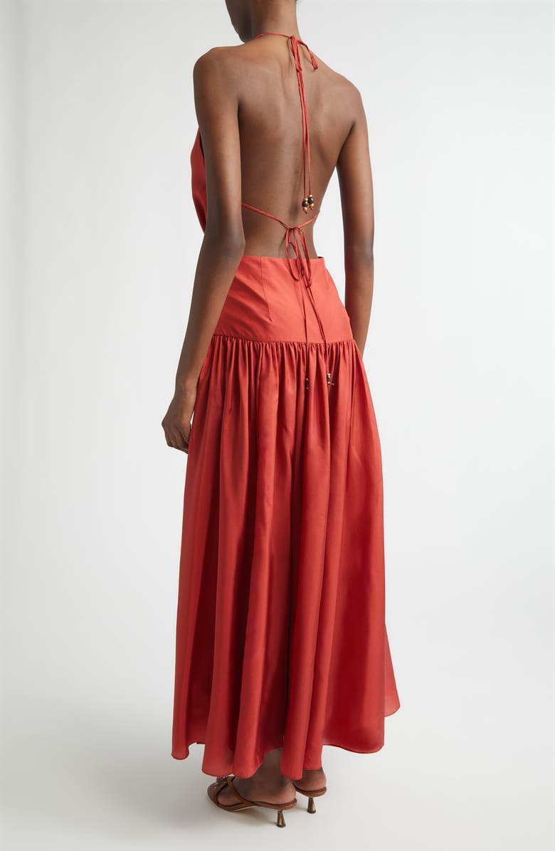 Zimmermann Indra Plunge Halter Silk Maxi Dress, Alternate, color, Raspberry