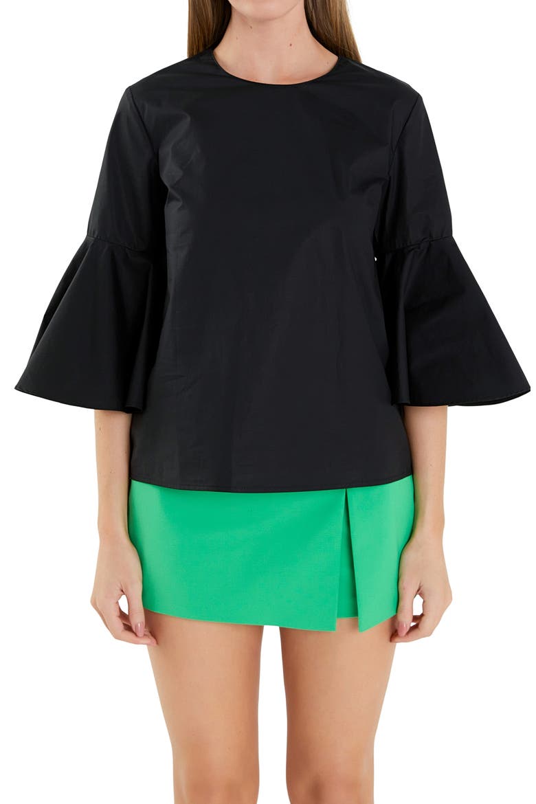 Bell Sleeve Cotton Top, Alternate, color, BLACK