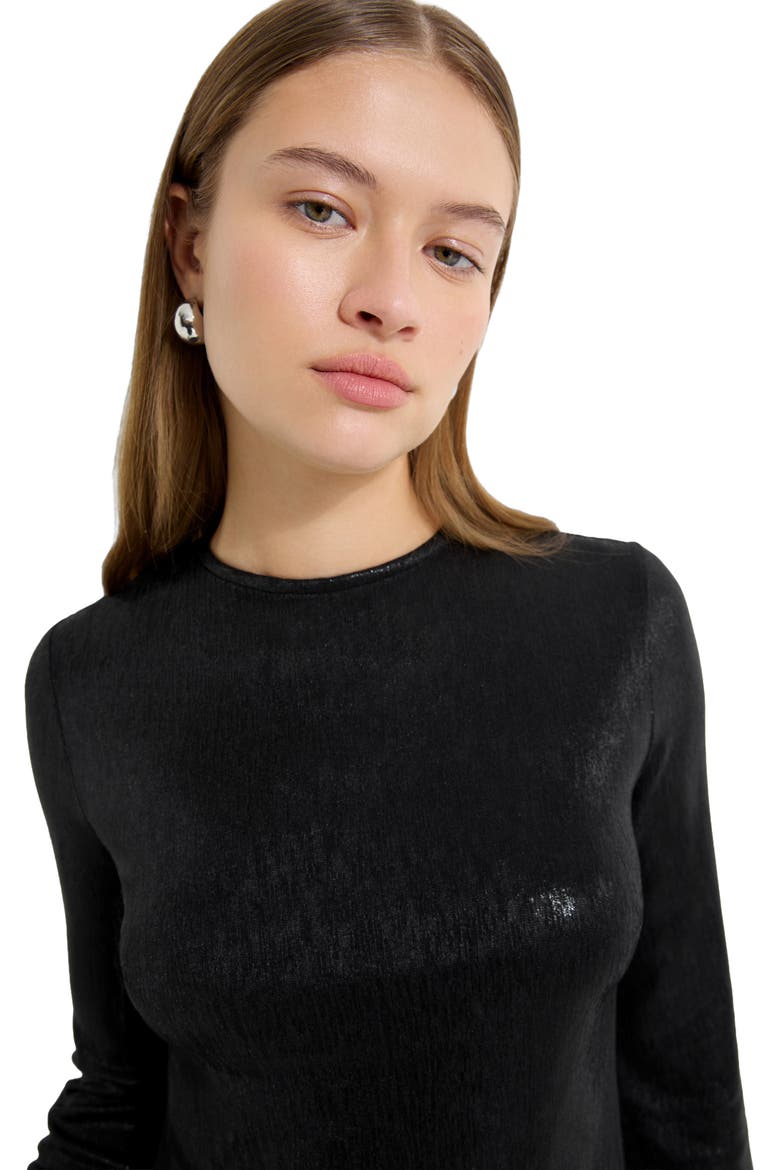 Adya Metallic Long Sleeve Minidress, Alternate, color, BLACK SHINY