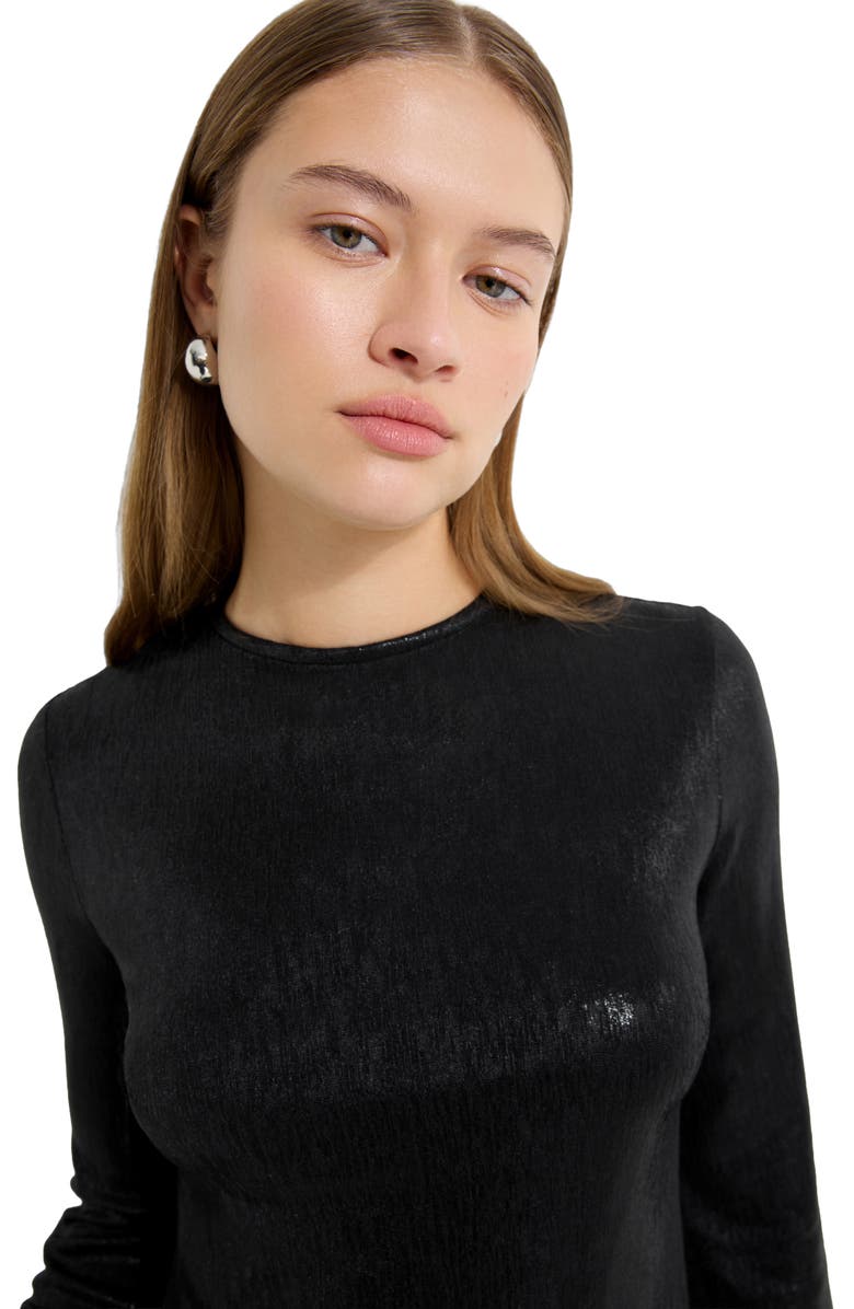 Marcella Adya Metallic Long Sleeve Minidress, Alternate, color, Black Shiny