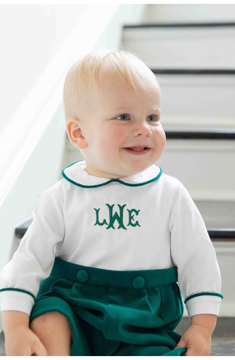 Florence Eiseman Pique And Velvet Short Sleeve All In One Shortall, Alternate, color, Green, White