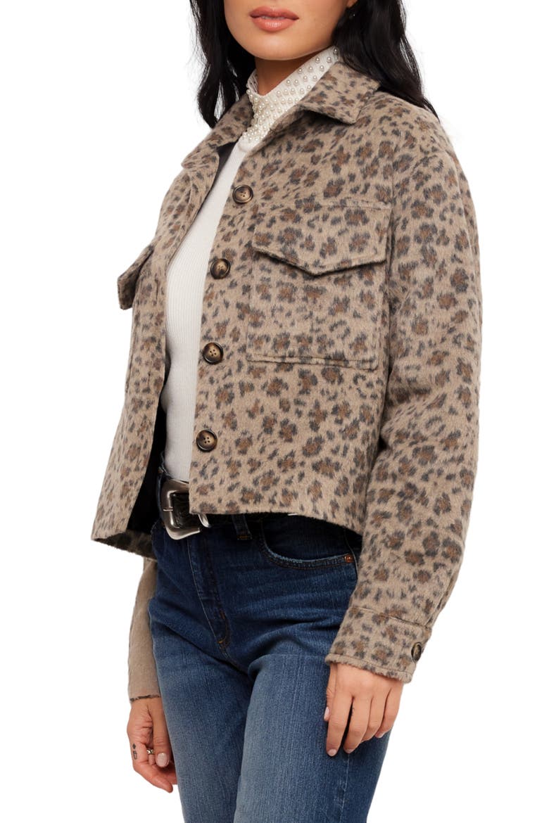 Leopard Print Brushed Faux Fur Shirt Jacket, Alternate, color, LEOPARD