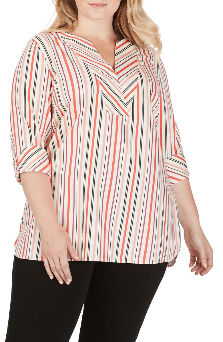 Foxcroft Vaughn Desert Stripe Stretch Cotton Blouse, Main, color, 