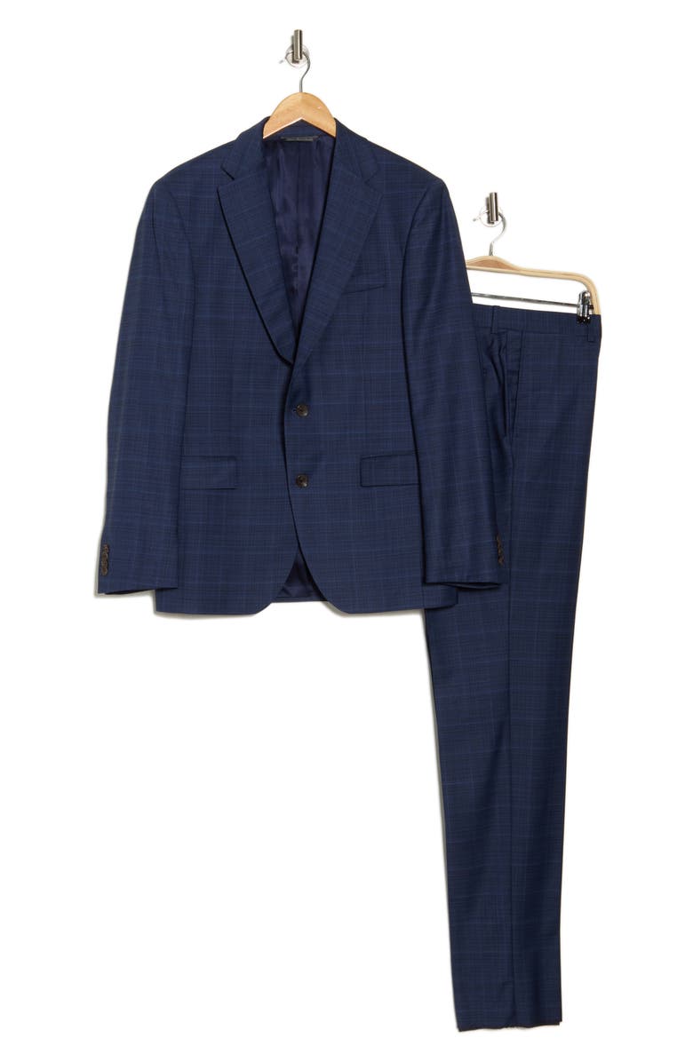 Jack Victor Esprit Plaid Blue Wool Suit, Alternate, color, Blue