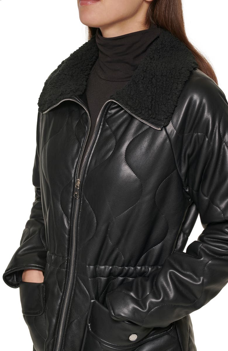 Kenneth Cole New York Faux Fur Trimmed Quilted Faux Leather Anorak Jacket, Alternate, color,