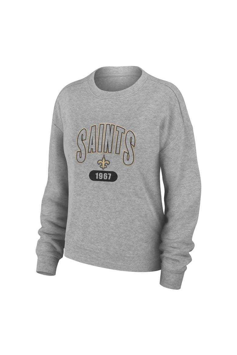 Women's WEAR by Erin Andrews Heather Gray New Orleans Saints Knit Long Sleeve Tri-Blend T-Shirt & Pants Sleep Set, Alternate, color, Heather Gray