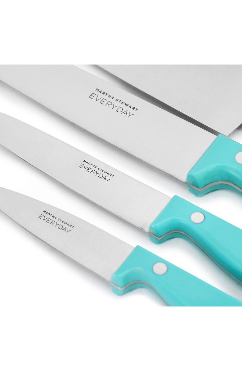 Martha Stewart Everyday Keswick 7 Piece Stainless Steel Cutlery and Wood Block Set, Alternate, color, Teal