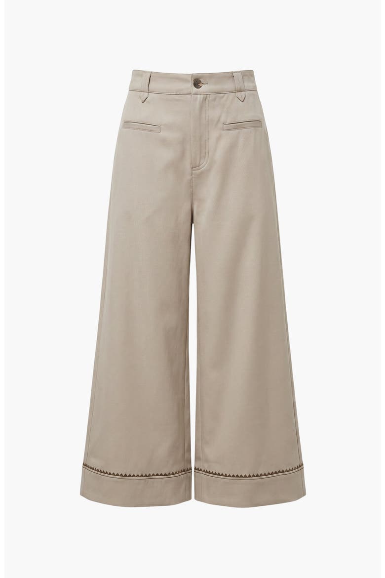 High Waist Wide Leg Pants with Embroidered Hem and Patch Pockets, Main, color, Khaki