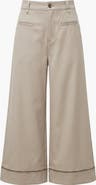Modenaire High Waist Wide Leg Pants with Embroidered Hem and Patch Pockets