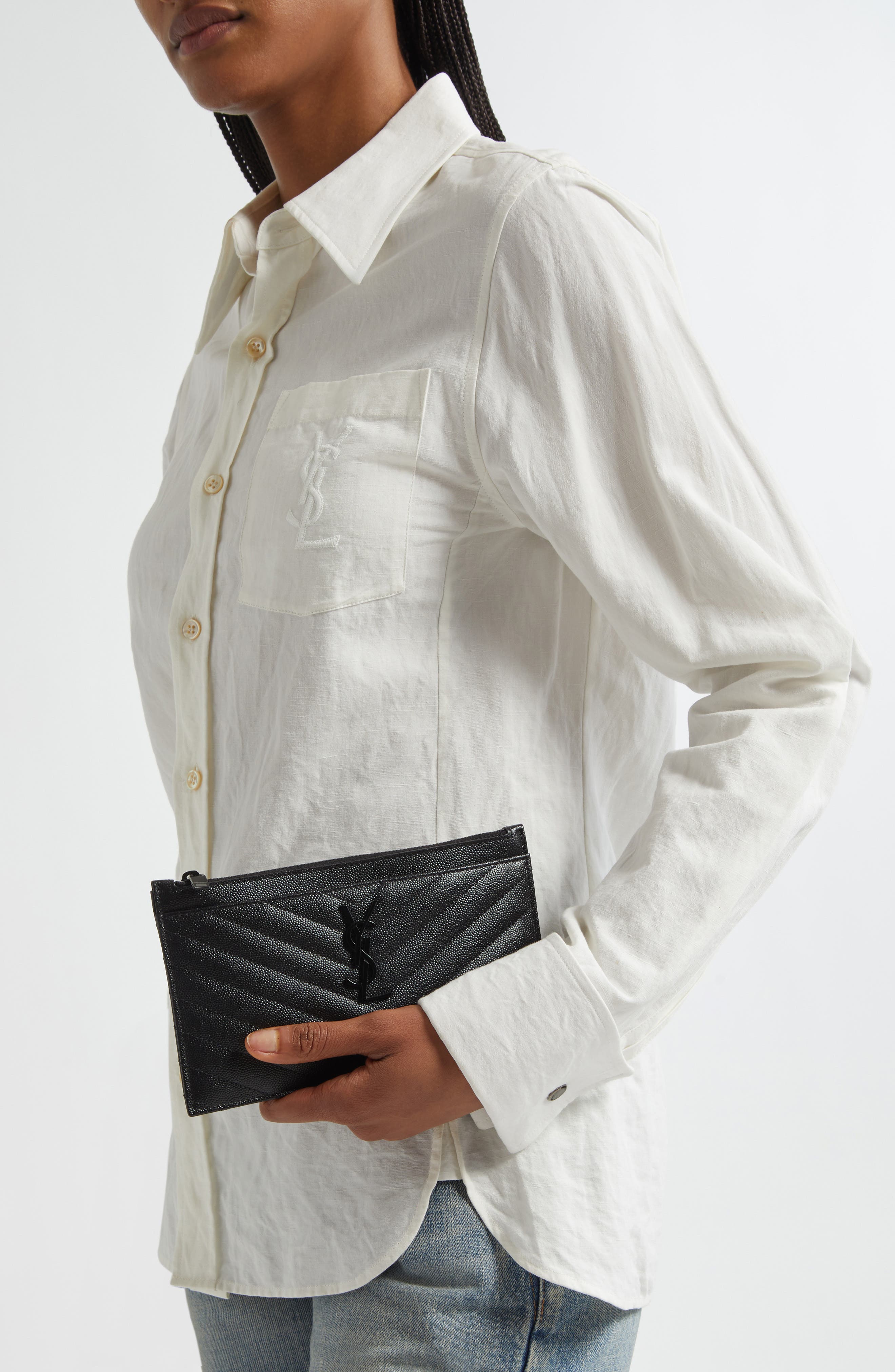 Saint Laurent Monogramme Quilted Calfskin Zip Pouch, Alternate, color, 