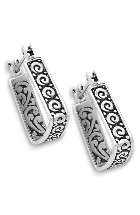 Sterling Silver Swirling Square Hoop Earrings