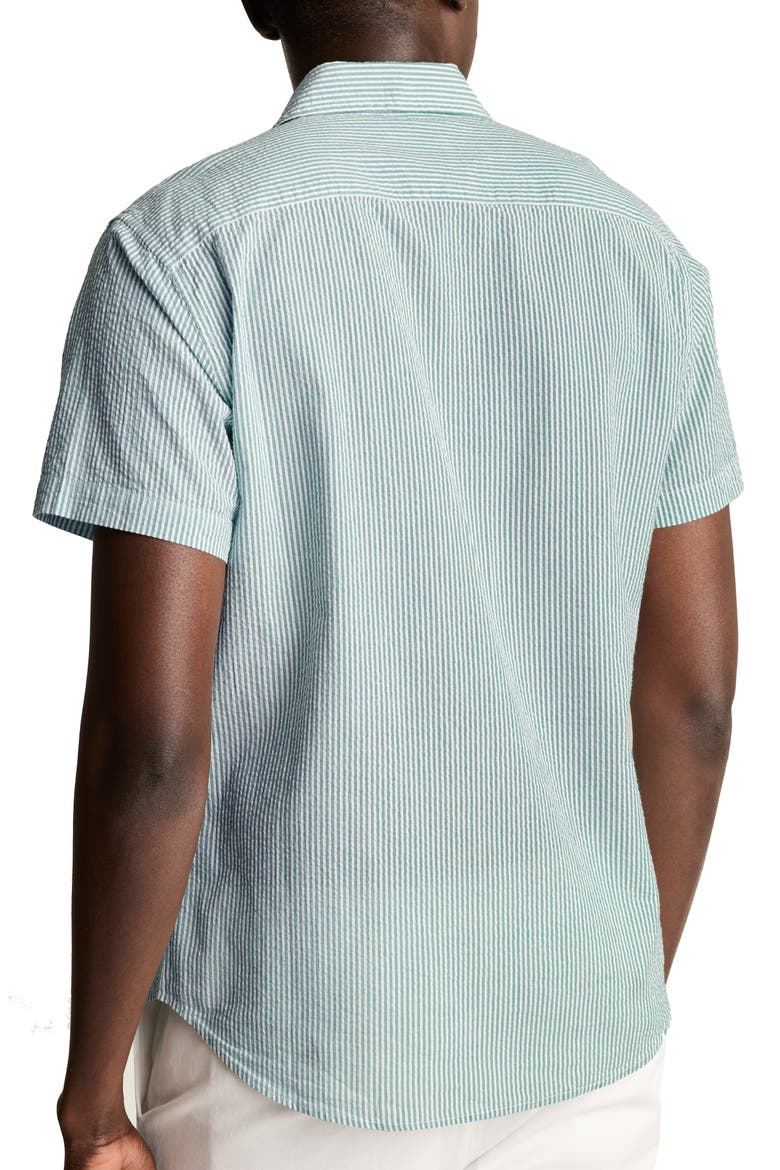 Riviera Slim Fit Dot Short Sleeve Button-Up Shirt, Alternate, color, CHELSEA STRIPE GREEN
