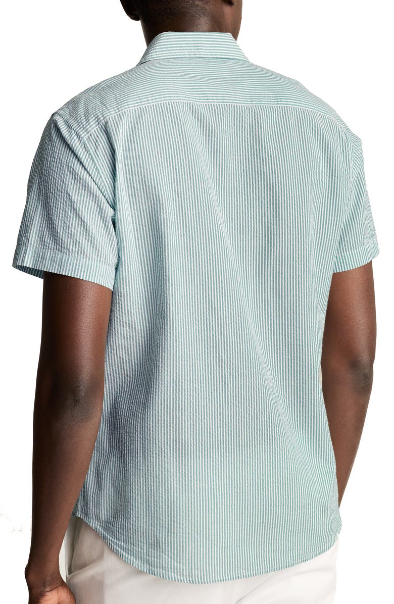 Bonobos Riviera Slim Fit Stripe Short Sleeve Cotton Seersucker Button-Up Shirt, Alternate, color, Chelsea Stripe Green