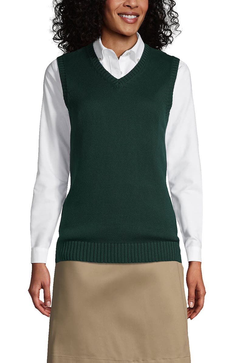 Lands' End School Uniform  Cotton Modal Sweater Vest, Main, color, Evergreen