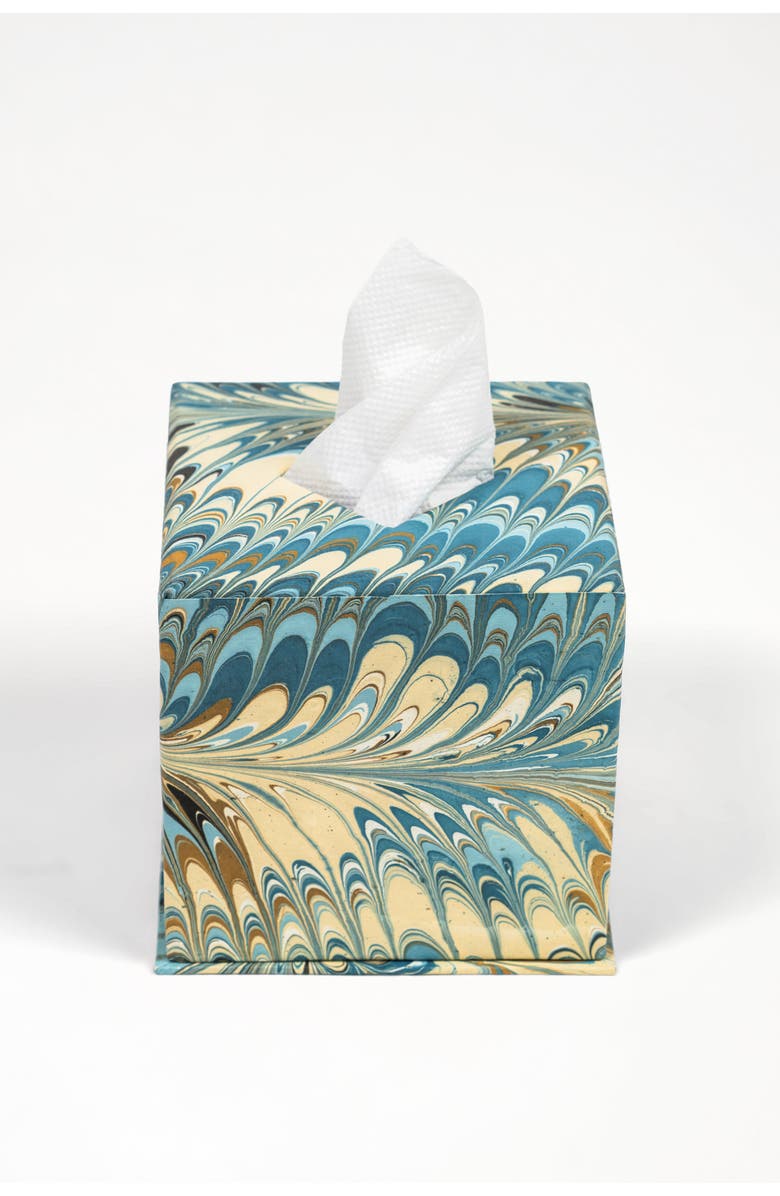 Inner Child Hand Marbled Scallop Tissue Box Cover, Alternate, color, Nila Feathers