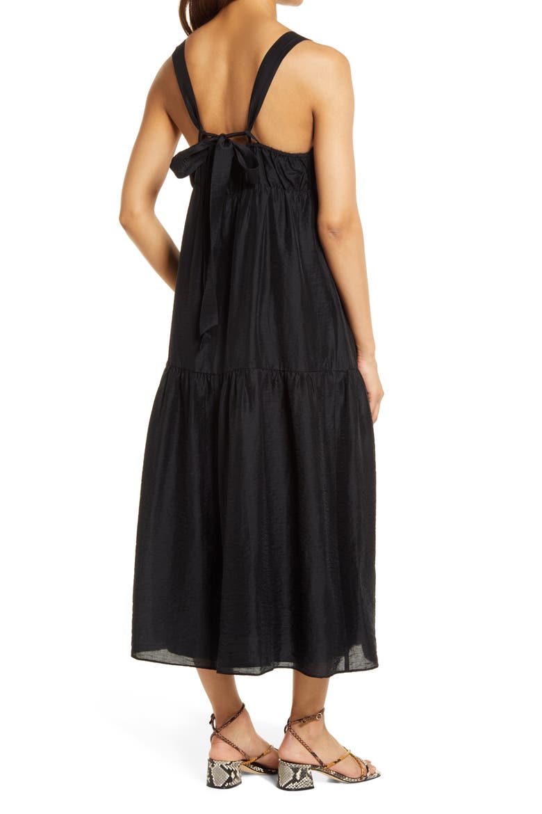 Halter Neck Tiered Maxi Dress, Alternate, color, BLACK