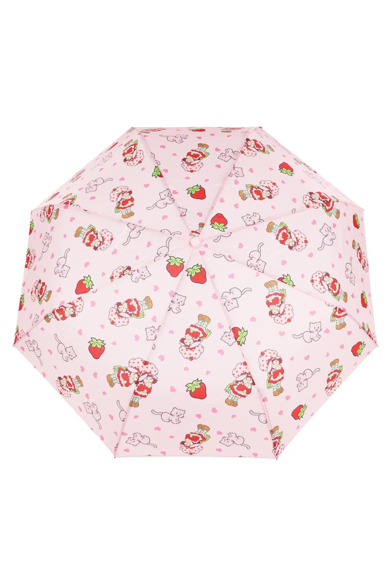 Heart Print Compact Umbrella, Alternate, color, PINK