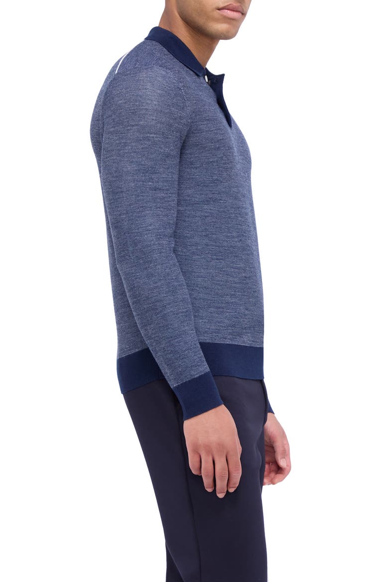Bird's Eye Jacquard Merino Wool & Silk Polo Sweater, Alternate, color, NAVY