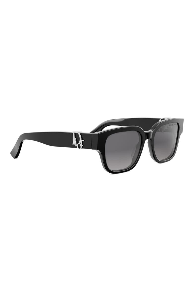 'DiorOblique S1I 53mm Square Sunglasses, Alternate, color, SHINY BLACK / GRADIENT SMOKE