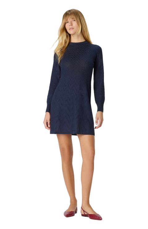Women's Short Flared Dress With Long Sleeves And Jacquard Detailing