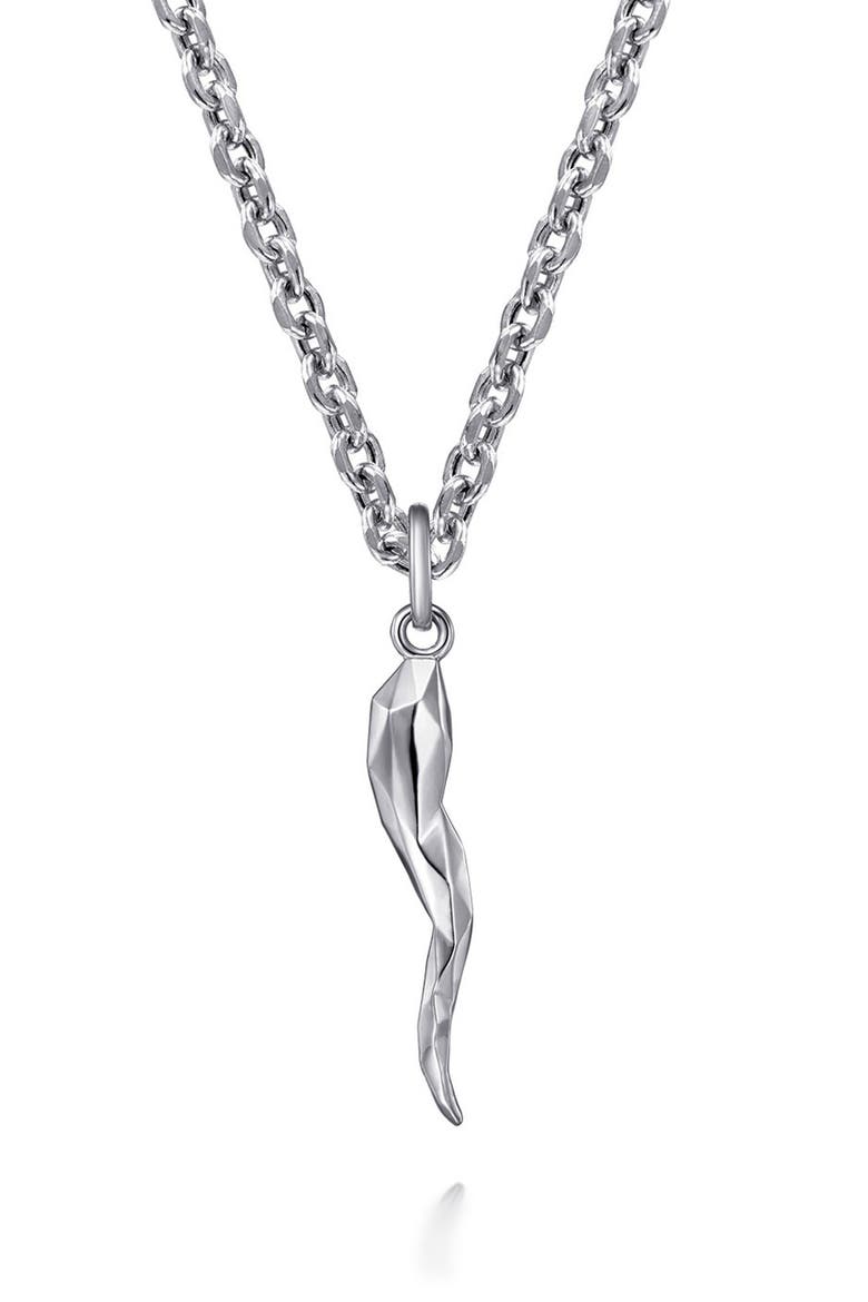 Men's Facets Italian Horn Pendant Necklace, Main, color, STERLING SILVER