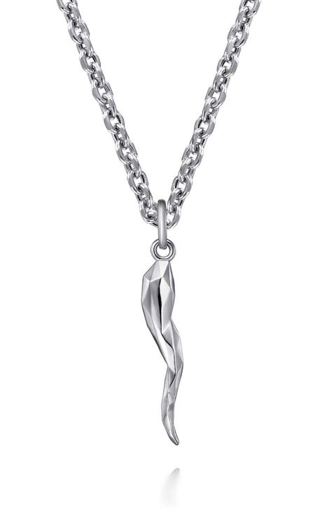 Men's Facets Italian Horn Pendant Necklace