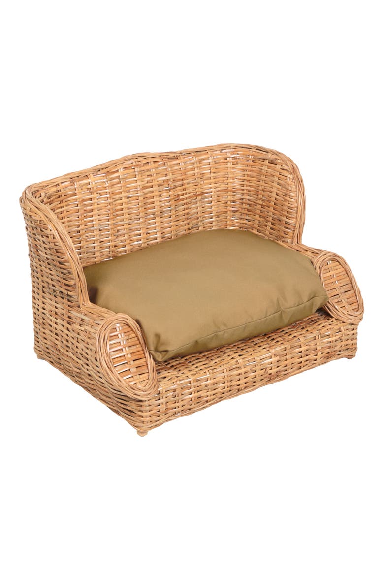 Mediterranean Handwoven Rattan Pet Daybed with Washable Cushion, Main, color, Light Brown