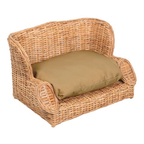 Mediterranean Handwoven Rattan Pet Daybed with Washable Cushion