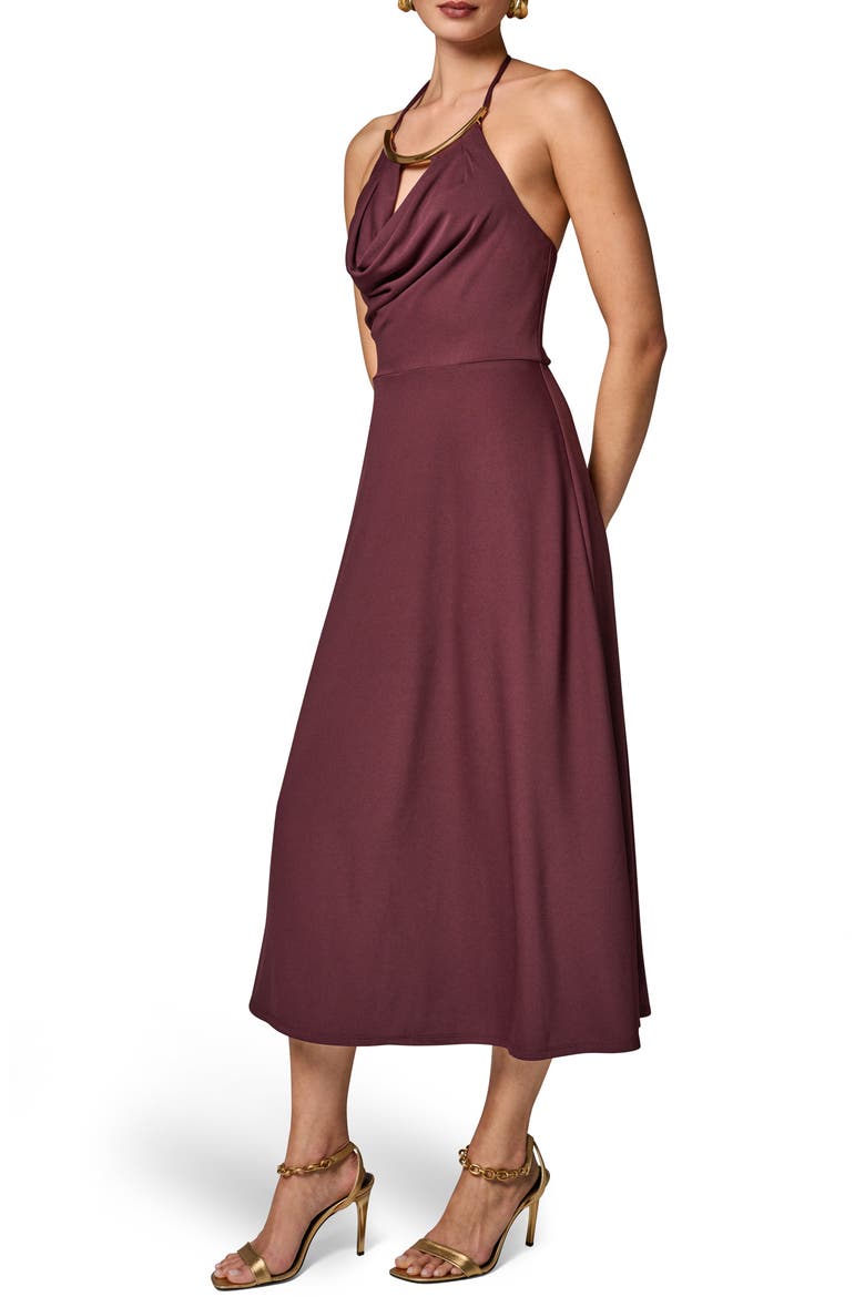 Halter Midi Dress, Alternate, color, PRUNE