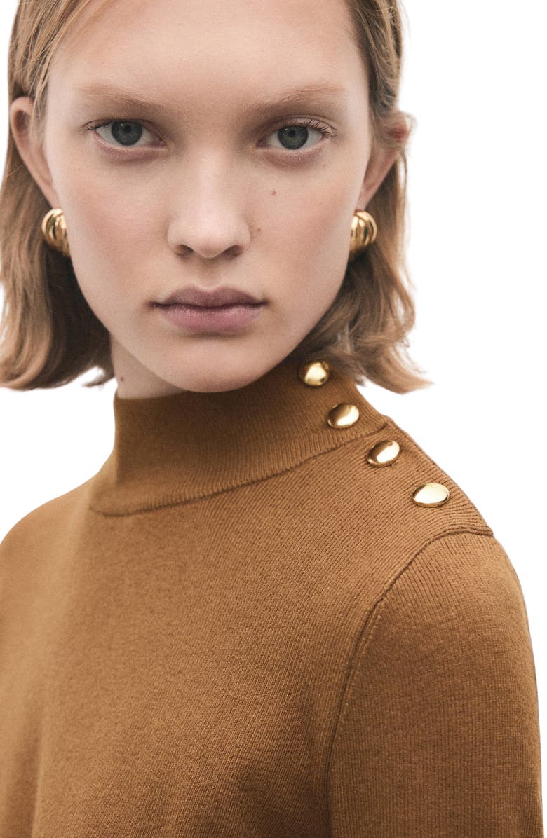 MANGO Perkins Stripe Mock Neck Sweater, Alternate, color, Medium Brown