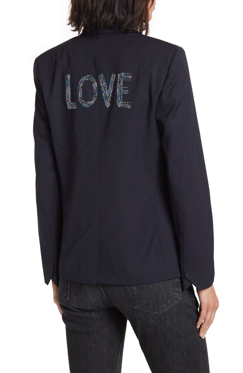 Zadig & Voltaire Vedy Strass Love Wool Blazer, Alternate, color,