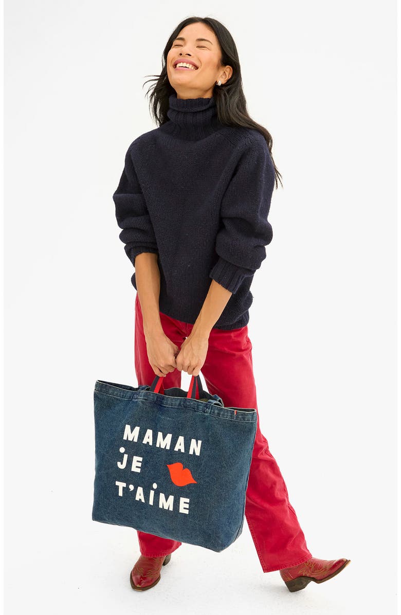 Clare V. EMC Jumbo Denim Tote, Alternate, color, Indigo