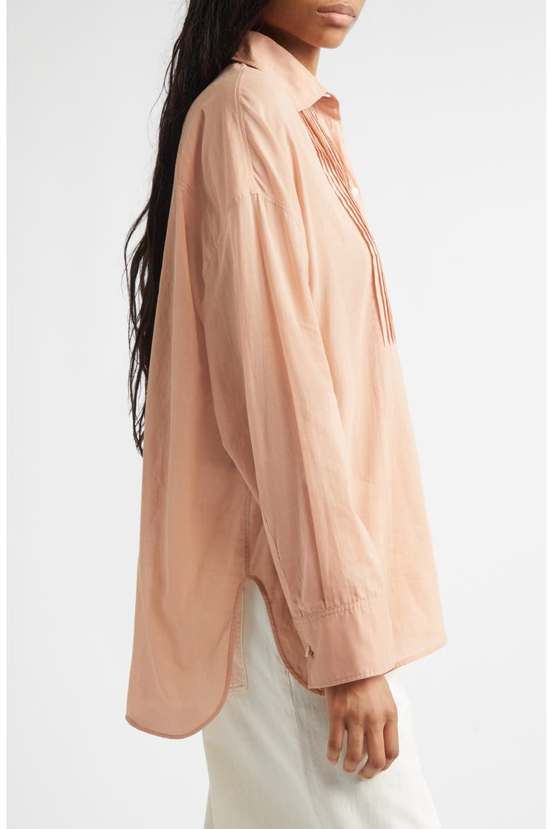 Journey Pleated Bib Oversize Button-Up Shirt, Alternate, color, DUSTY CORAL