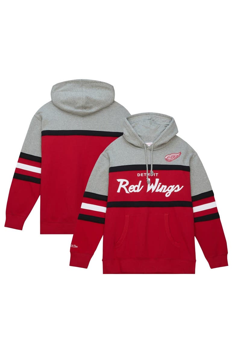 Men's Mitchell & Ness Red/Gray Detroit Red Wings Head Coach Pullover Hoodie, Main, color, Red