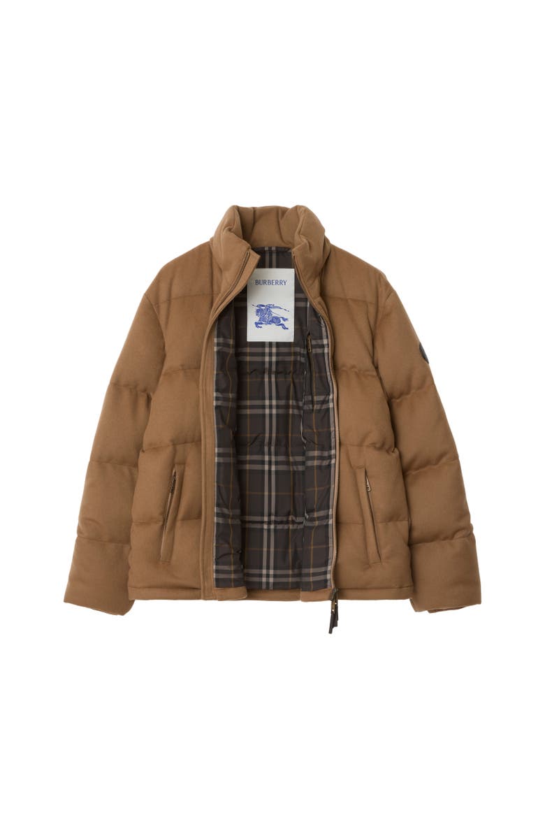 Burberry Cashmere Snowdon Puffer Jacket, Alternate, color, Camel