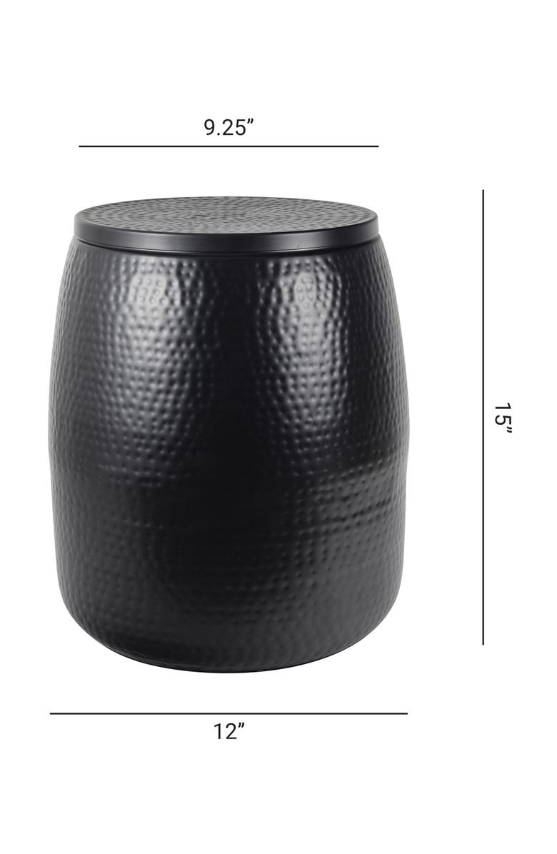 HAPPIMESS Merida Modern Rustic Hammered Metal Drum Storage Side Table with Lid, Alternate, color, Matte Black