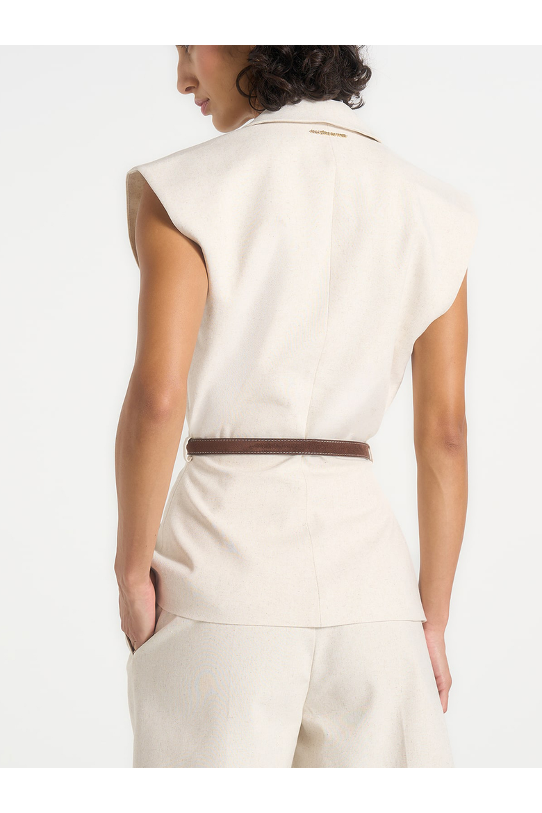 Linda Linen Wide Shoulder Waistcoat, Alternate, color, Natural