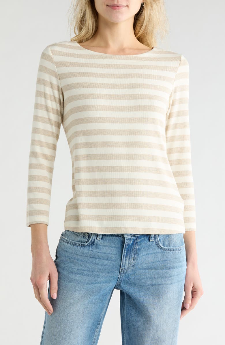 L'AGENCE Lucille Stripe Boat Neck Top, Main, color, Ivory/ Marble Stripe