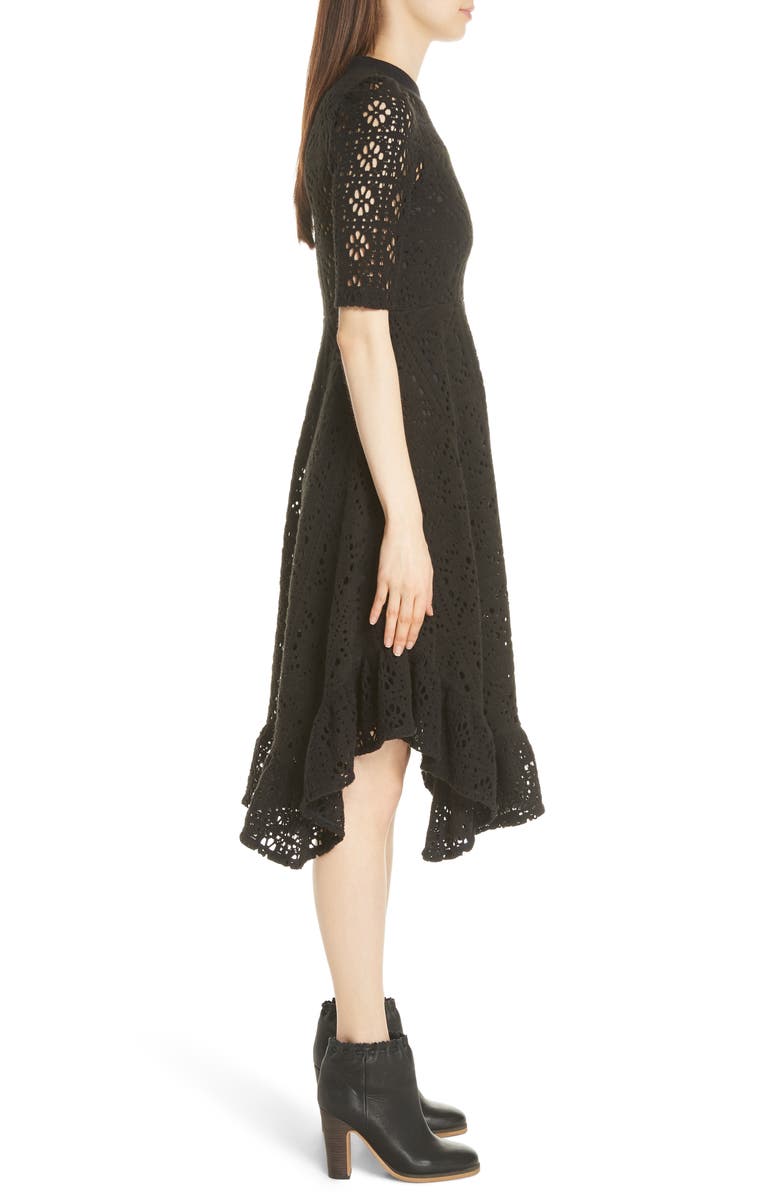 See by Chloé Handkerchief Hem Crochet Midi Dress, Alternate, color, 