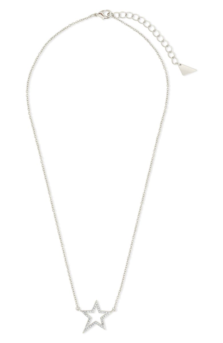 Sterling Forever Stationed Cubic Zirconia Star Pendant Necklace, Main, color, Silver