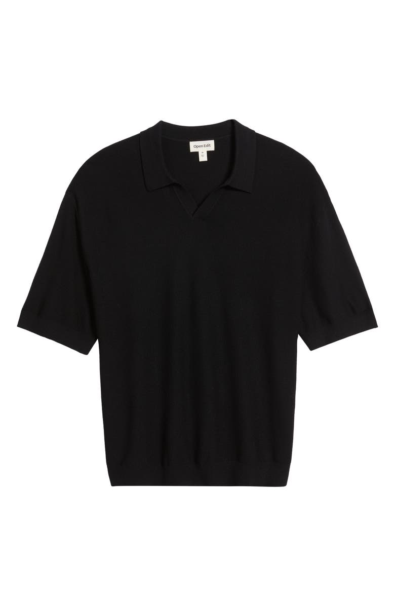 Open Edit Textured Stitch Short Sleeve Polo Sweater, Alternate, color, 